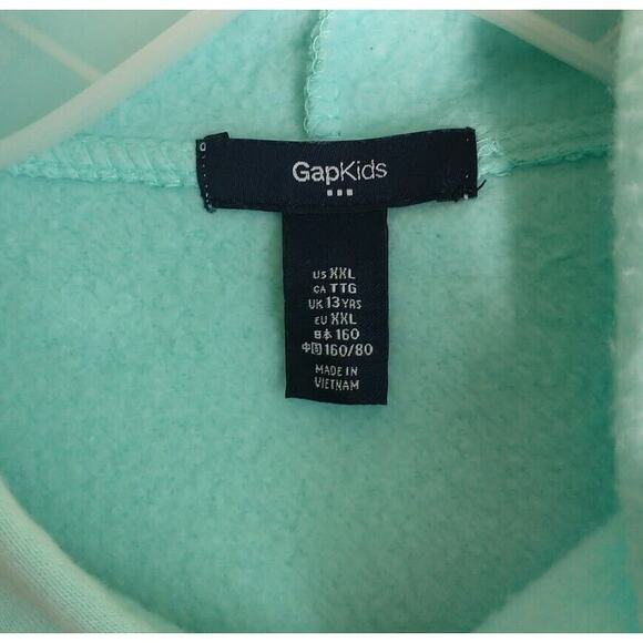 Gap kids Hooded Sweatshirt Youth Girls Sz XXL Blue Fleece Pullover Logo Pocket - Picture 2 of 10